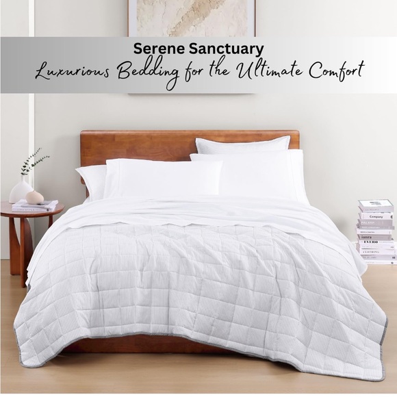 NEW Lane Linen White 100% Organic Cotton Percale Weave Twin Sheet Set Luxury - Picture 7 of 16